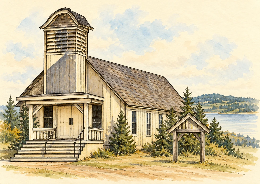Color interpretation of The First Church based on the leaflet sketch